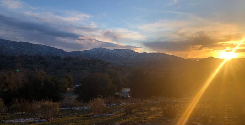 Sunset on a campsite in Thousand Trails Soledad Canyon in Acton, CA